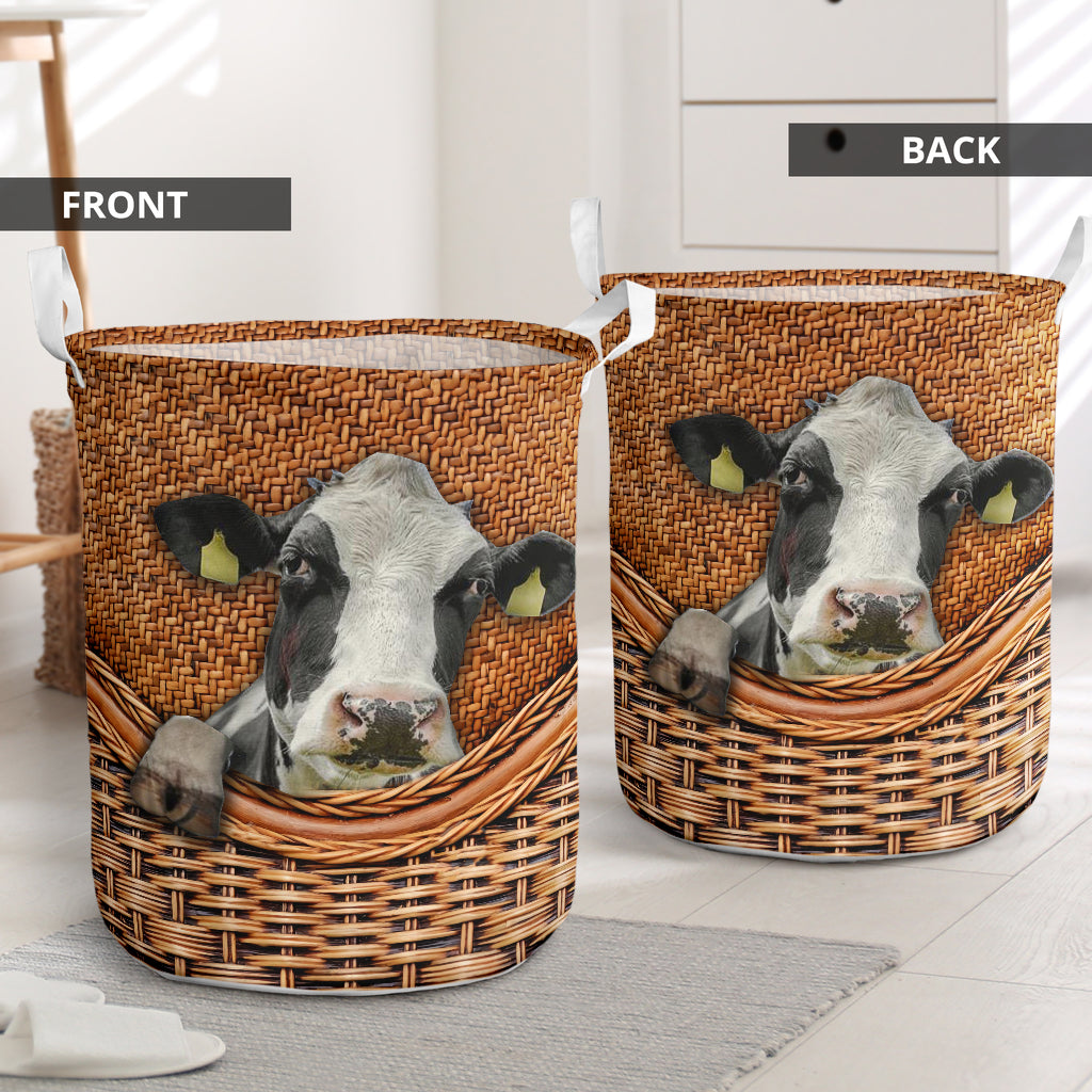 Cute cow brown rattan - Laundry basket-Owls Matrix