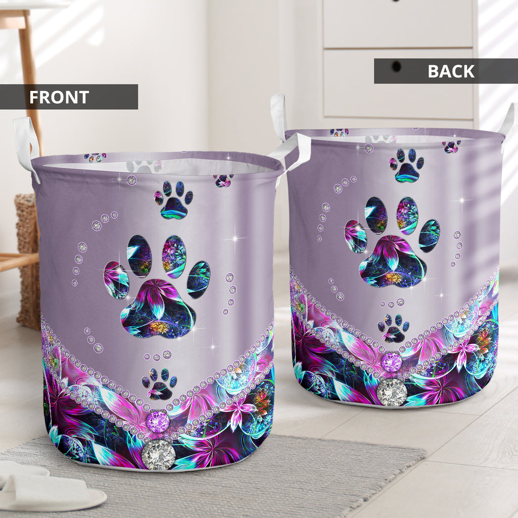 Cute dog paw night garden fractal - Laundry basket-Owls Matrix