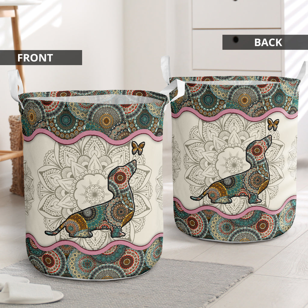 Cute dachshund mandala - Laundry basket-Owls Matrix