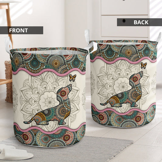 Cute dachshund mandala - Laundry basket-Owls Matrix