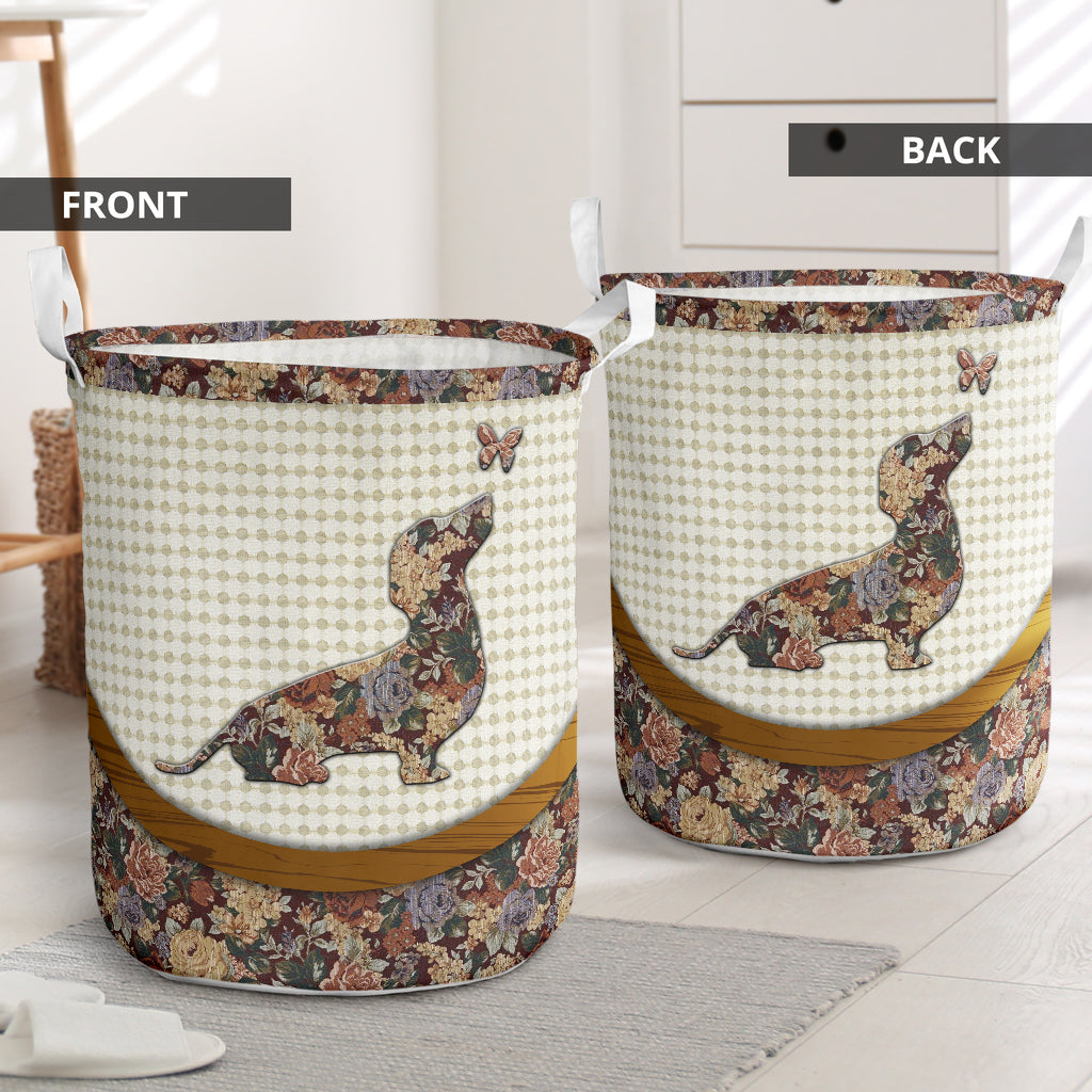 A dachshund vintage gold - Laundry basket-Owls Matrix