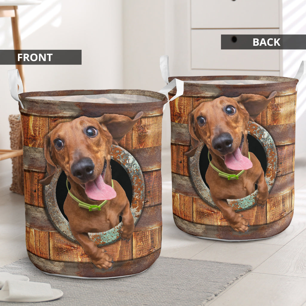 Amazing dachshund wooden rustic - Laundry basket-Owls Matrix