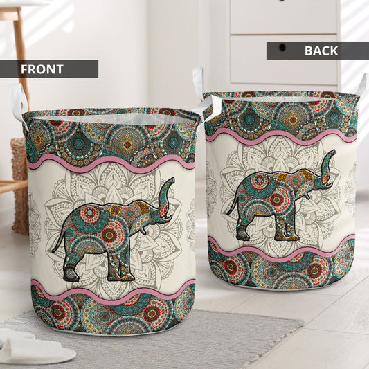 Cute elephant mandala - Laundry basket-Owls Matrix