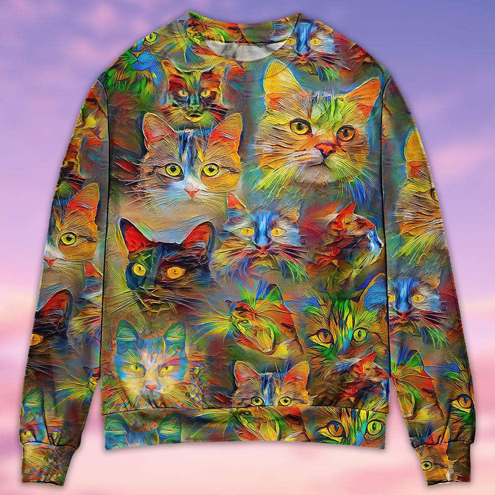 Beautiful Colorful Cat Painting Art – Sweater - Ugly Christmas Sweater