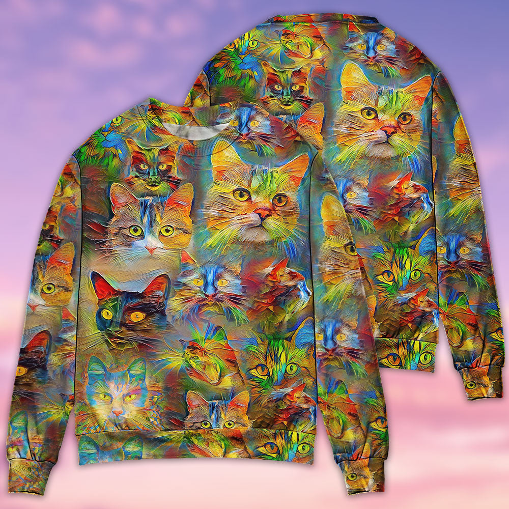 Beautiful Colorful Cat Painting Art – Sweater - Ugly Christmas Sweater