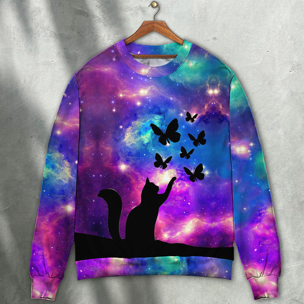 Beautiful Cat And Butterfly Art – Sweater - Ugly Christmas Sweater
