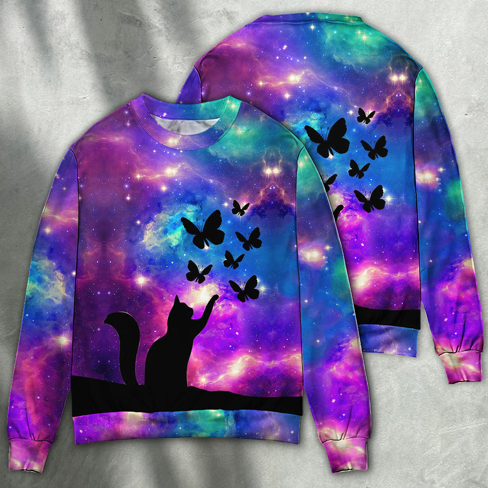 Beautiful Cat And Butterfly Art – Sweater - Ugly Christmas Sweater