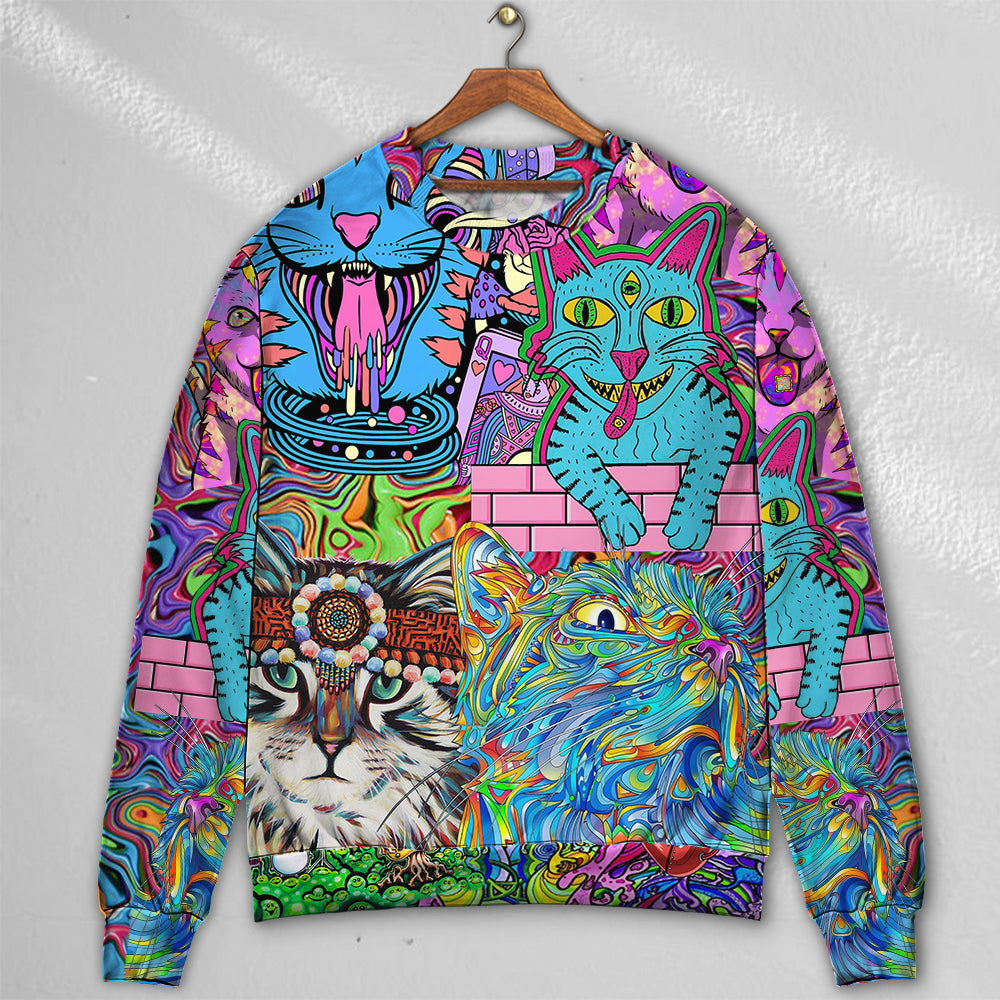 Hippie Cat Wonderful World Art – Sweater - Ugly Christmas Sweater