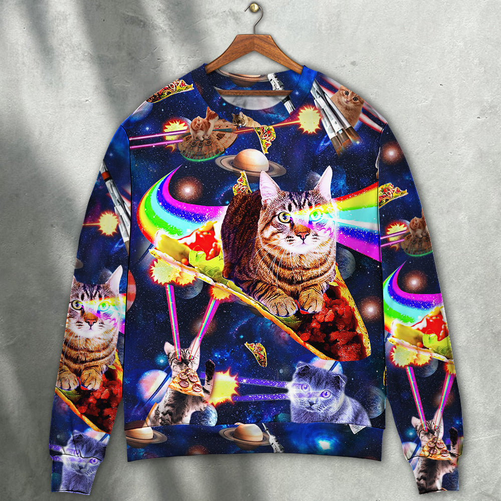 Space Cat Riding Food Galaxy Art – Sweater - Ugly Christmas Sweater