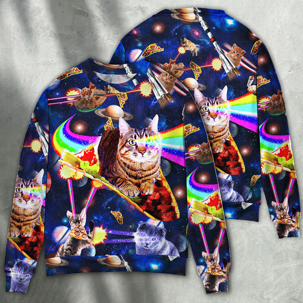 Space Cat Riding Food Galaxy Art – Sweater - Ugly Christmas Sweater