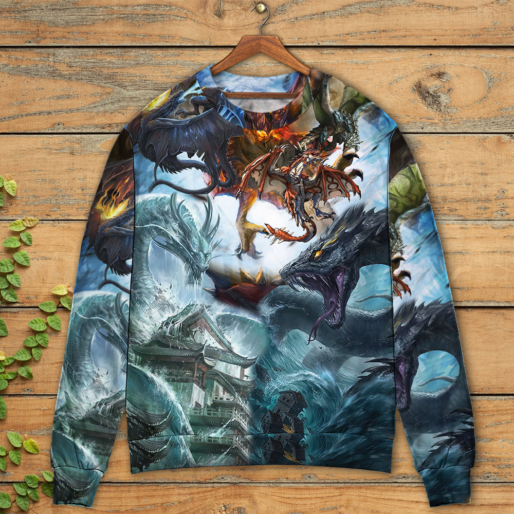Epic Dragon Battle Fantasy Art – Sweater - Ugly Christmas Sweater