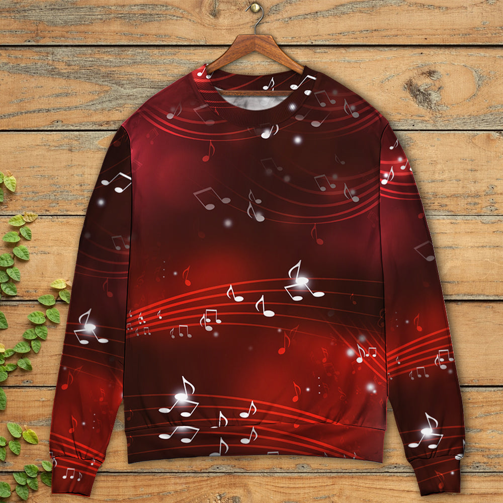 Music Notes Blurry Lights Dark Red – Sweater - Ugly Christmas Sweater