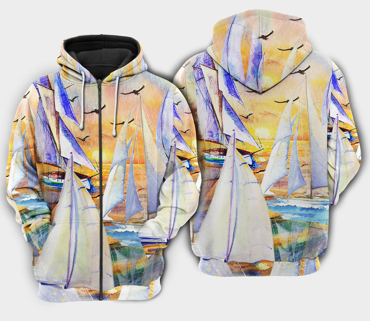 Sail Beach Sunset Art – 3D Hoodie