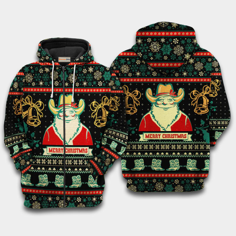 Santa Cowboy Christmas Art – 3D Hoodie
