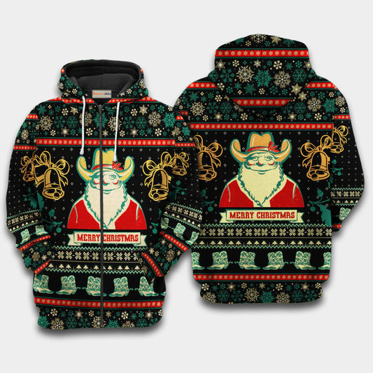 Santa Cowboy Christmas Art – 3D Hoodie