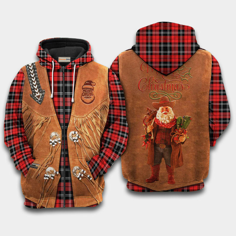 Santa Cowboy Christmas Art – 3D Hoodie