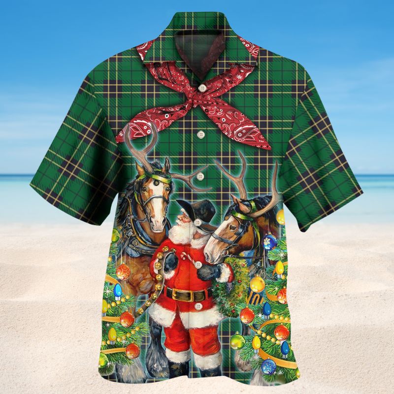 Santa Cowboy Christmas Green Style – Hawaiian Shirt