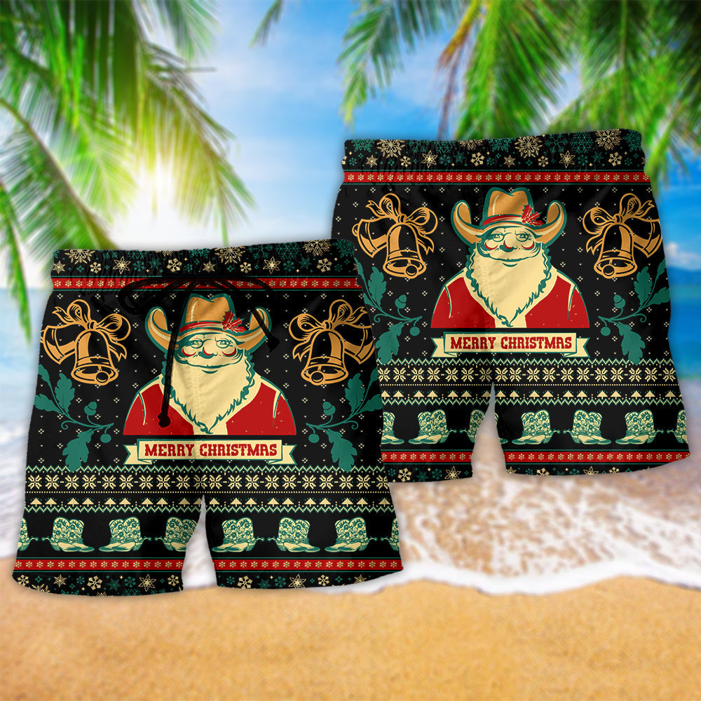 Santa Cowboy Vintage Christmas Art – Beach Short