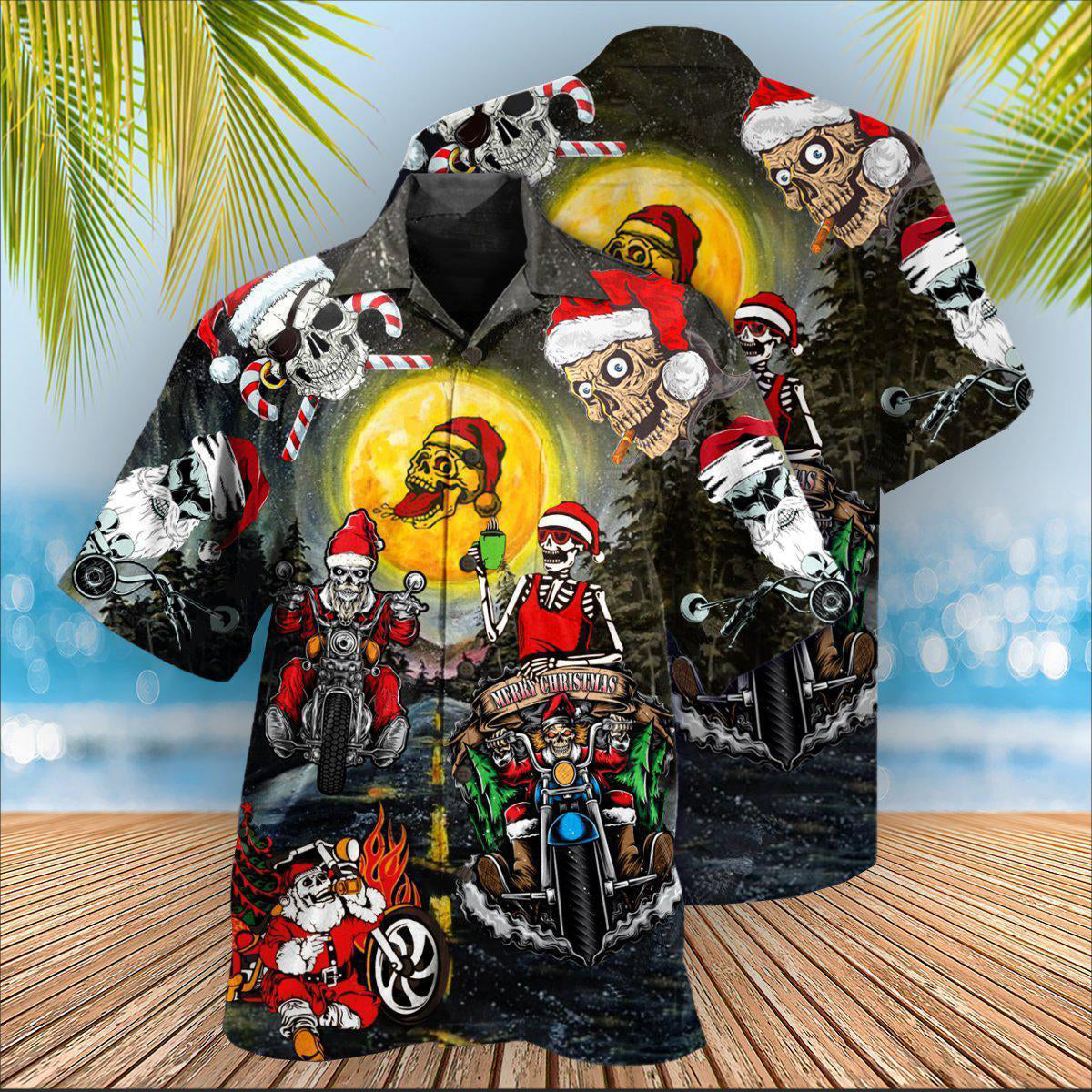 Skull Santa Racing Christmas Fun – Hawaiian Shirt