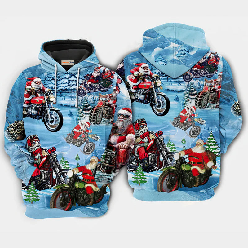 Santa Motorcycle Holiday Art – 3D Hoodie

