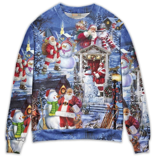 Santa And Snowman Happy Holiday – Sweater - Ugly Christmas Sweater