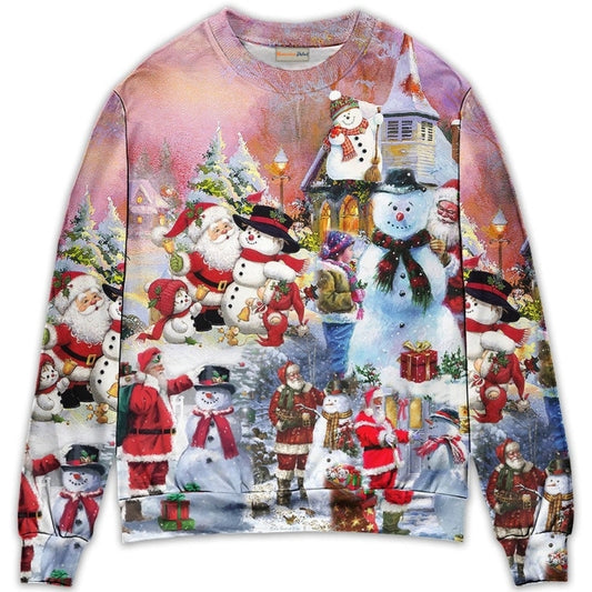 Santa And Snowman Snow Village – Sweater - Ugly Christmas Sweater