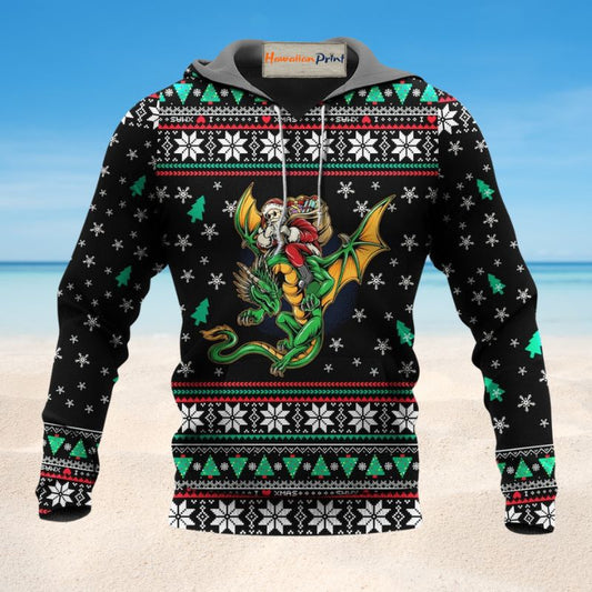 Santa Claus With Dragon Christmas - 3D Hoodie