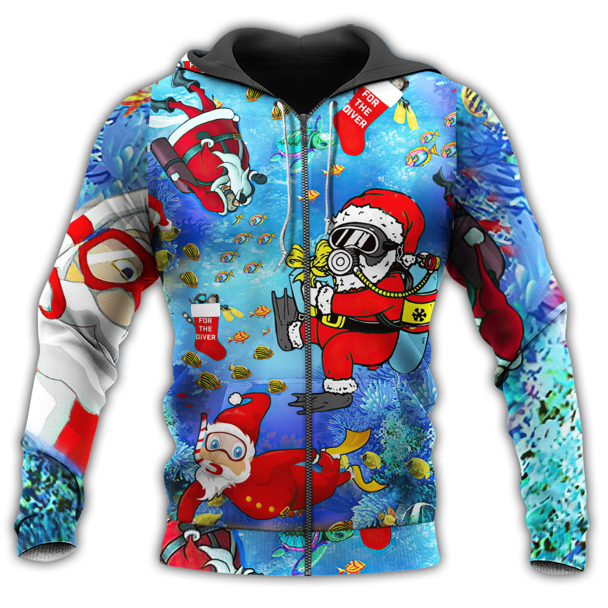 Santa Diving Ocean Christmas - 3D Hoodie2