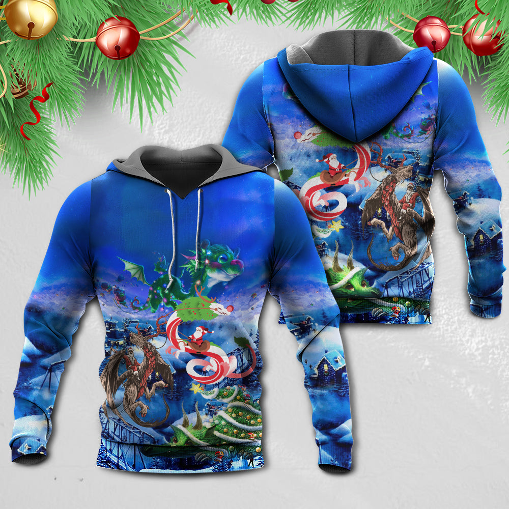 Santa Riding Dragon Christmas - 3D Hoodie