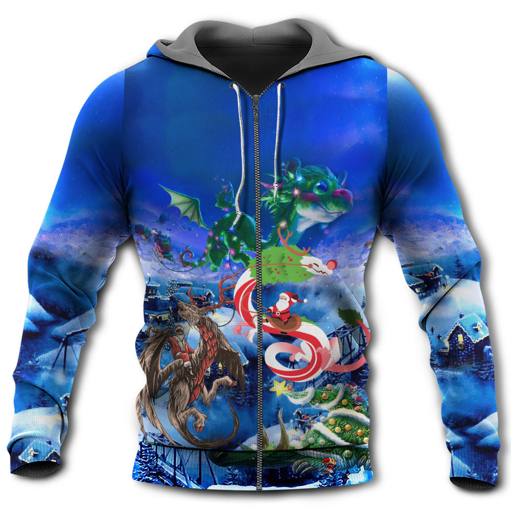 Santa Riding Dragon Christmas - 3D Hoodie