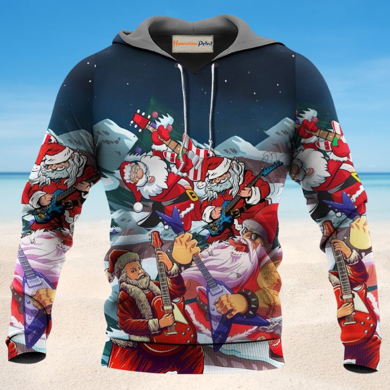 Santa With Electric Guitar Christmas - 3D Hoodie