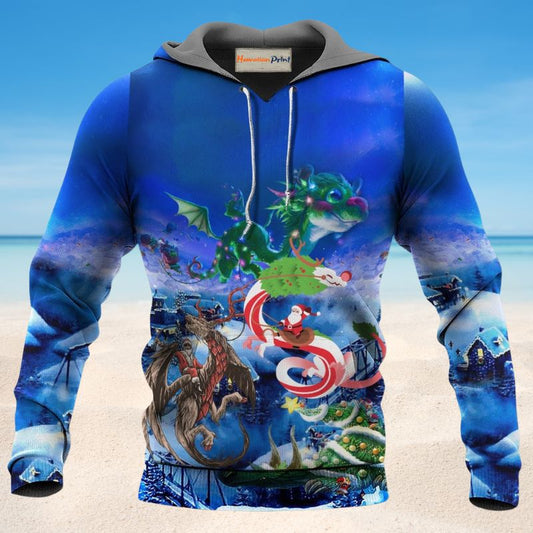 Santa Riding Dragon Christmas - 3D Hoodie