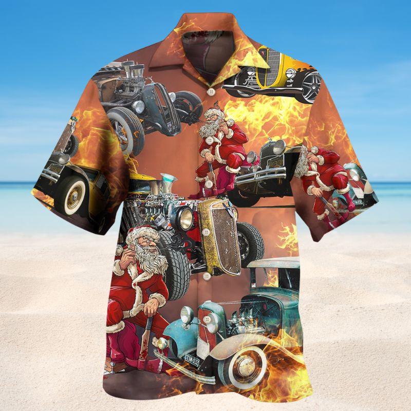 Santa’s Hot Rod On Fire – Hawaiian Shirt