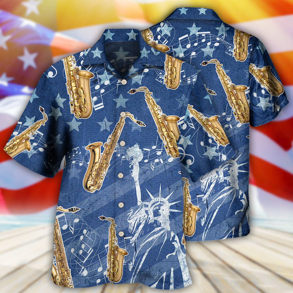 Saxophone Music Patriotic Independence Day - Hawaiian Shirt