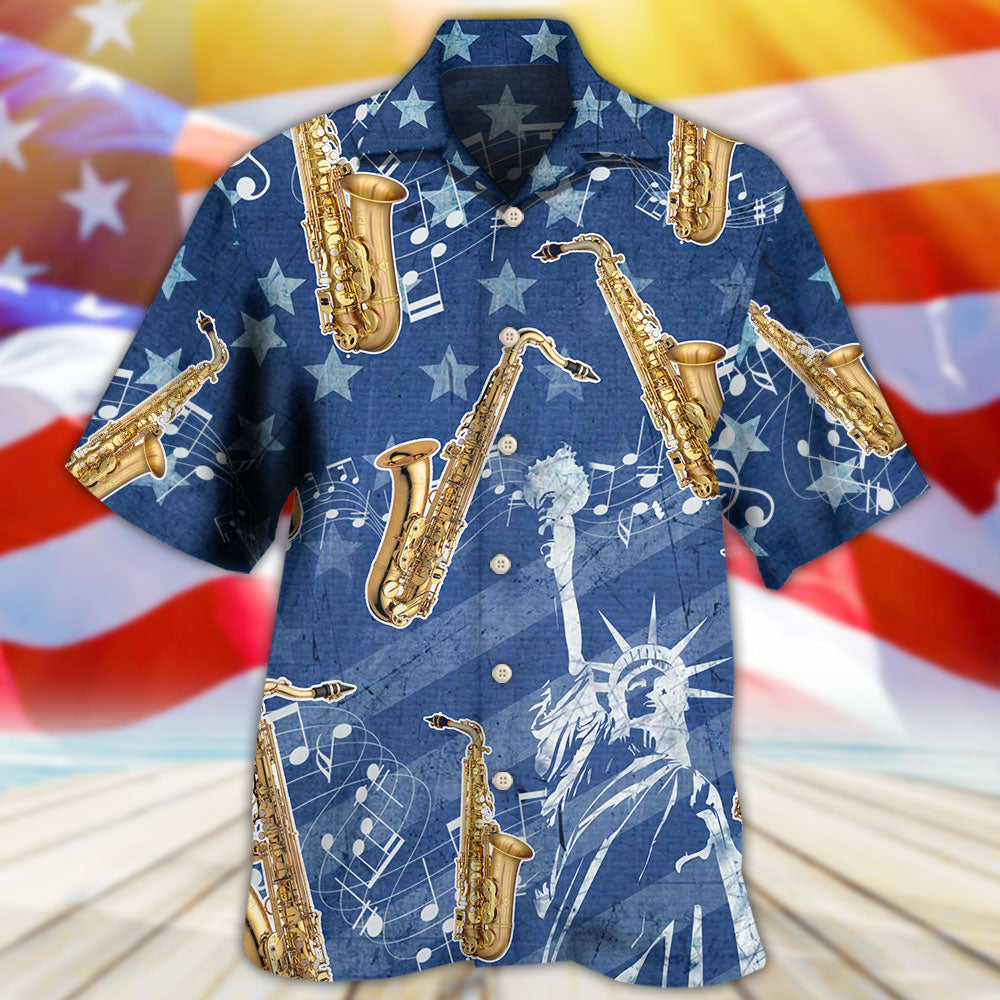 Saxophone Music Patriotic Independence Day - Hawaiian Shirt