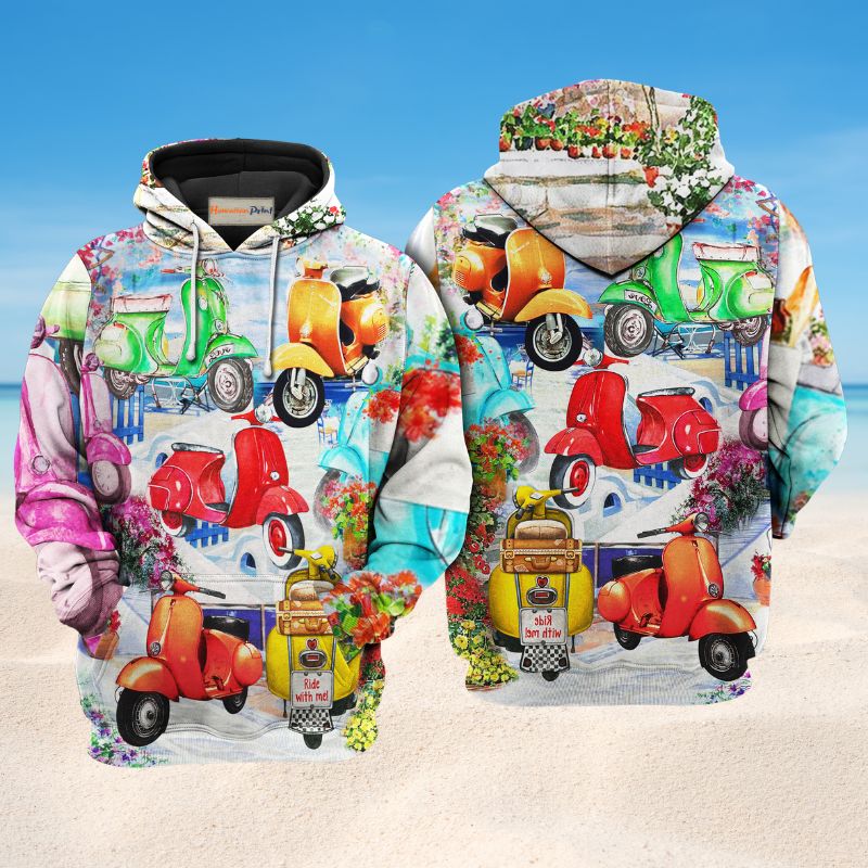 Scooter Greece Beach Chill Art – 3D Hoodie