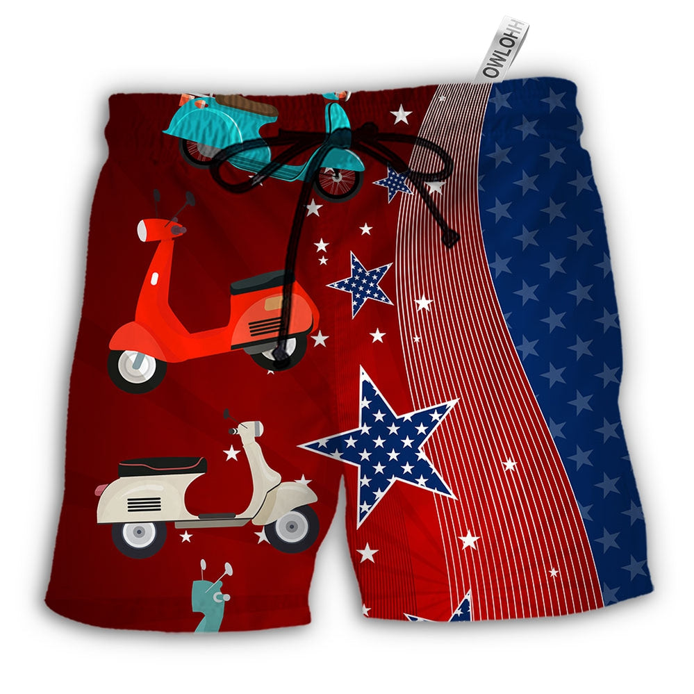 Beach Short / Adults / S Scooter USA Star Independence Day - Beach Short - Owls Matrix LTD