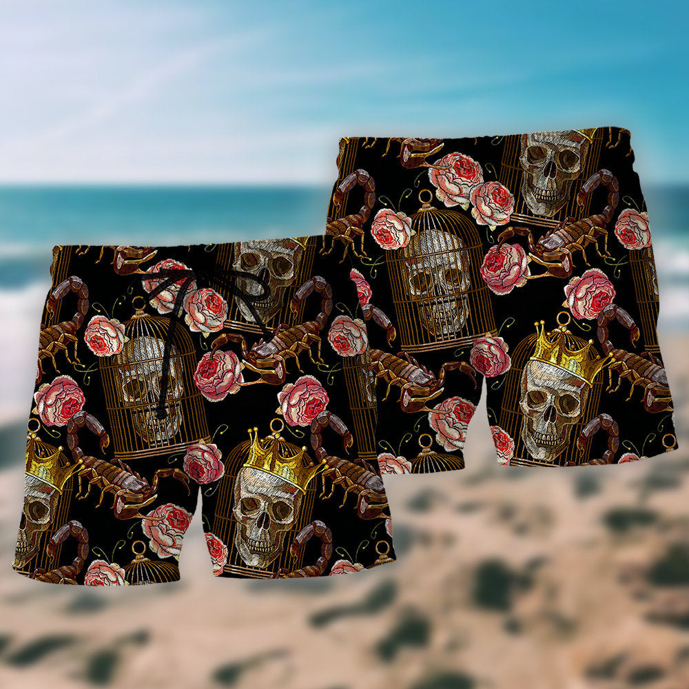 Skull Scorpion Rose Dark Art - Beach Short