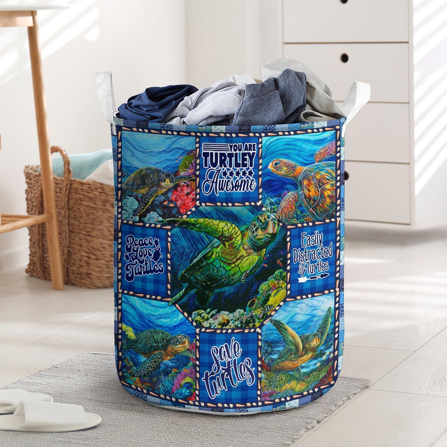 Sea turtle peace love fresh sea - Laundry basket - LAUB07LIN020322-Owls Matrix