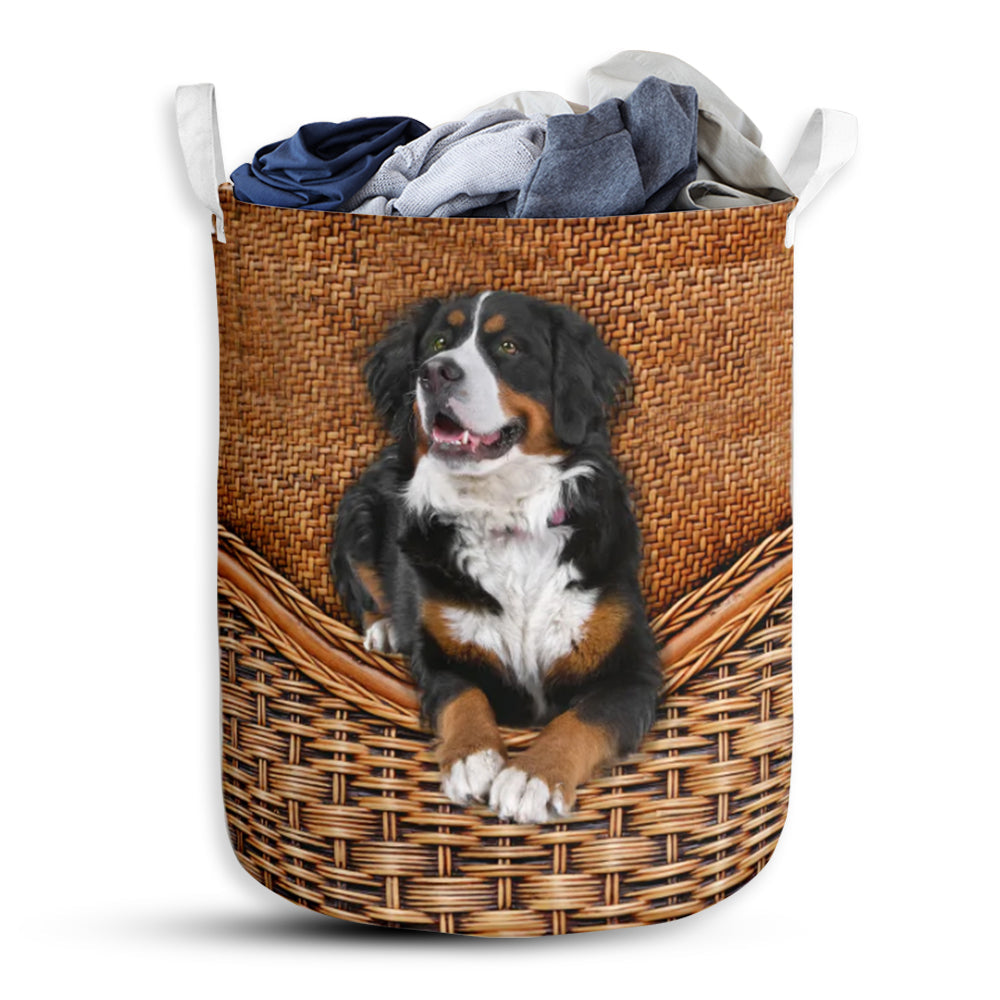 Sennenhund Berner Dog Rattan Teaxture - Laundry Basket - Owls Matrix LTD