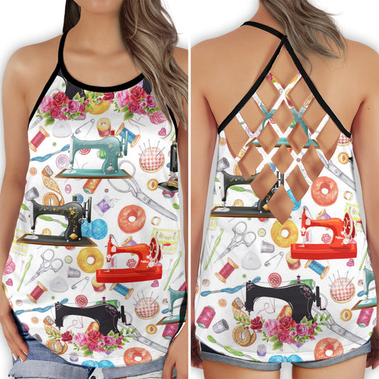 Sewing Is My Happy Place Vibes - Hollow Tank Top