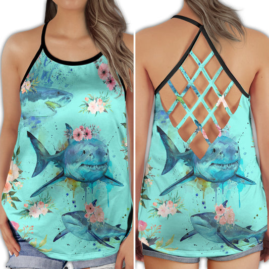 Shark Ocean Predator Wild Marine Life Art Style - Hollow Tank Top