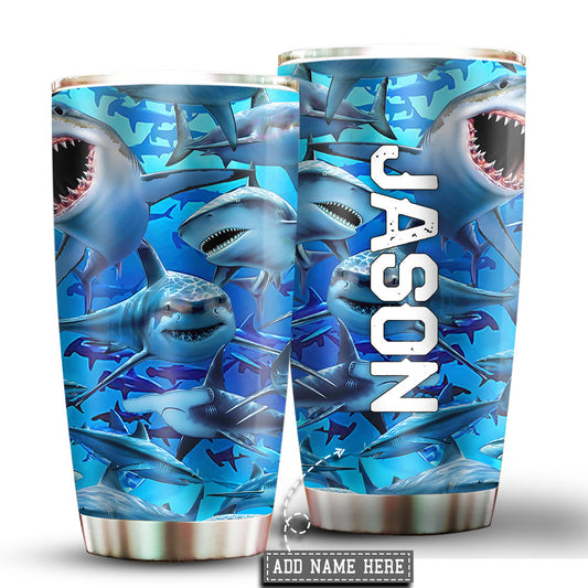 Shark Loves Ocean Personalized 20 Oz Tumbler For Coffee Travel And Daily Use