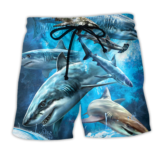 Shark Blue Ocean Life Graphic – Beach Short