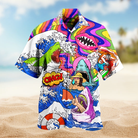 Shark Hippie And Girl Limited Edition – Hawaiian Shirt