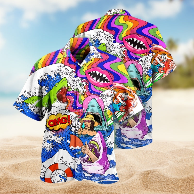 Shark Hippie And Girl Limited Edition – Hawaiian Shirt