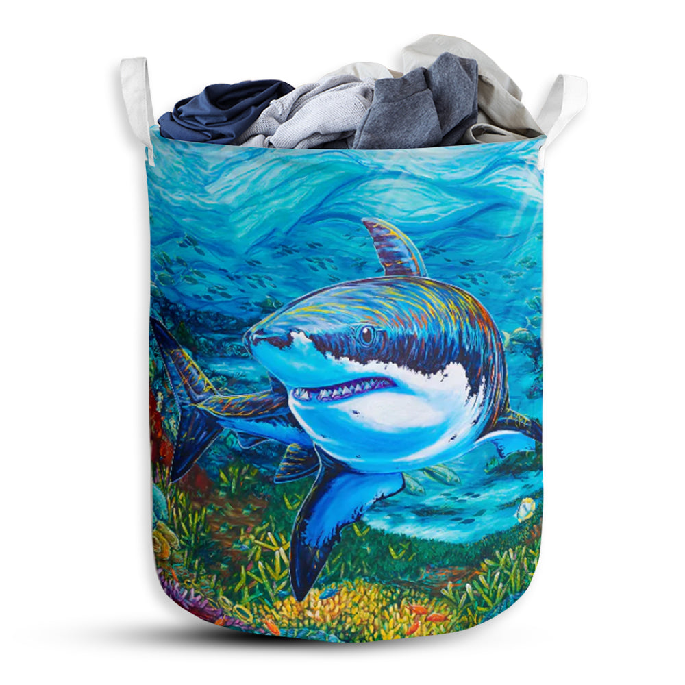 Shark In Sea Color - Laundry Basket - Owls Matrix LTD