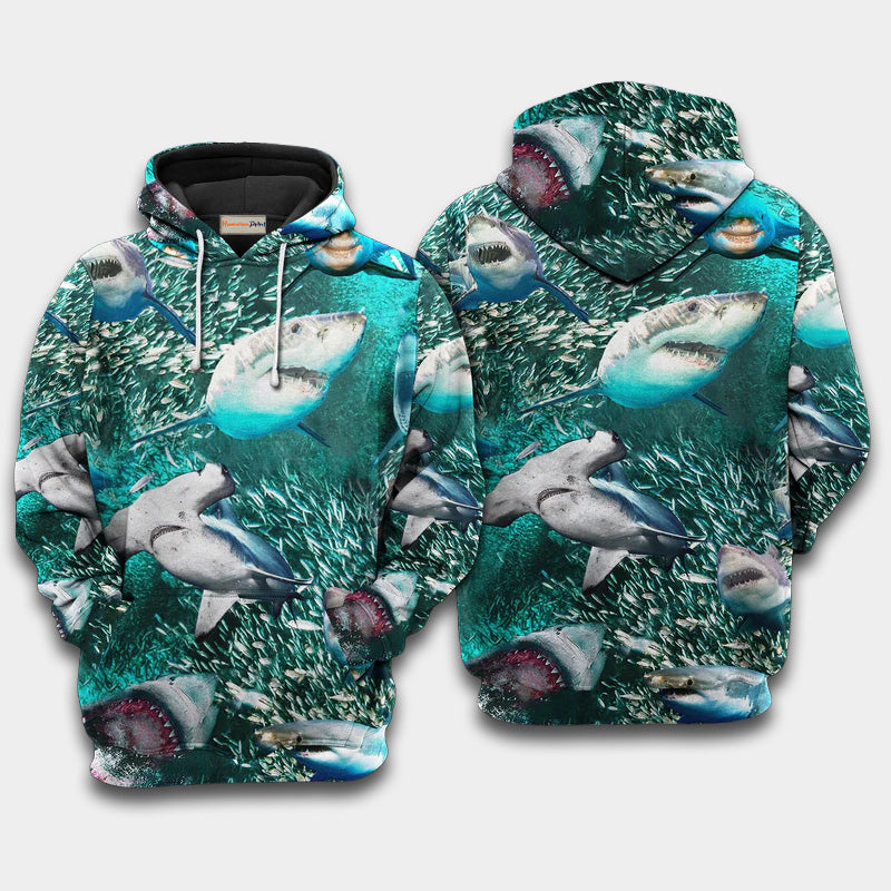 Shark Love Life Ocean Art – 3D Hoodie
