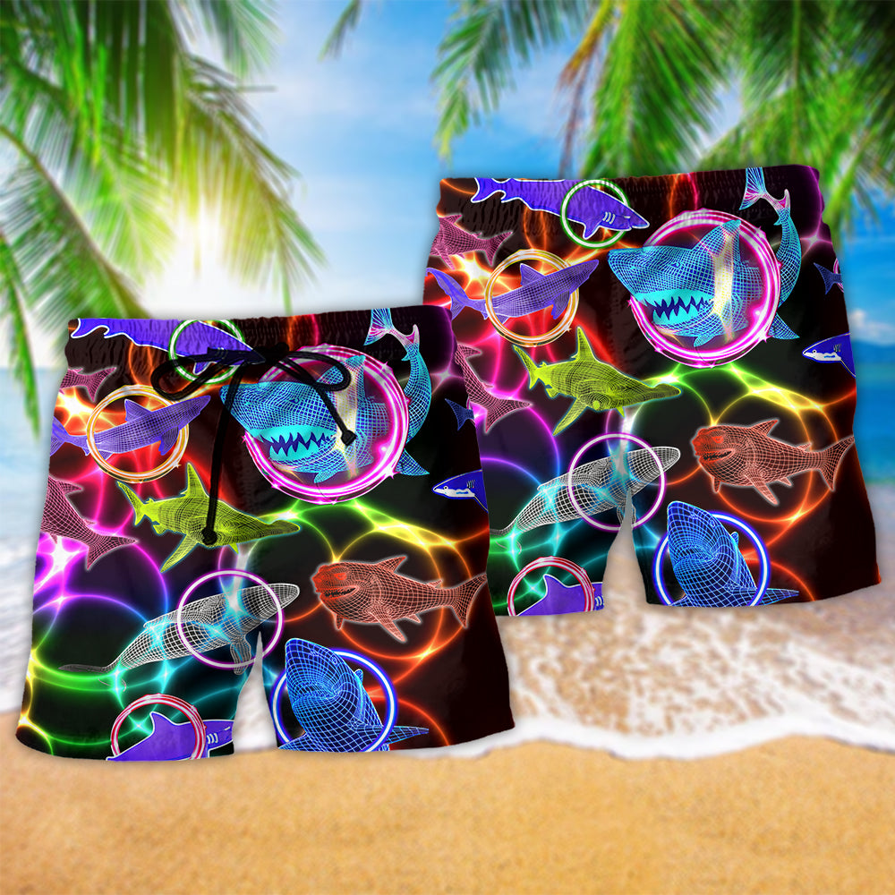 Neon Shark Love Circle Art – Beach Short