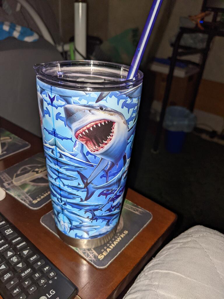Shark Loves Ocean Personalized 20 Oz Tumbler For Coffee Travel And Daily Use